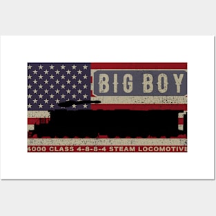 Big Boy 4000 Class Steam Locomotive Train Vintage USA American Flag Posters and Art